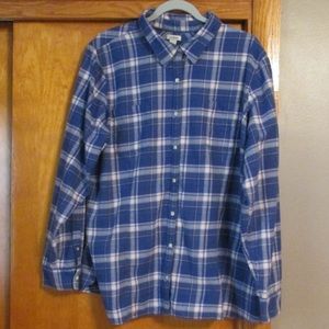 LL BEAN Button Front FLANNEL SHIRT patch pockets